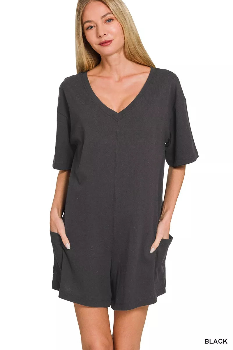 Zenana Reversible 2 Way Romper With V Neck Or Scoop Neck For Women Versatile One Piece Outfit