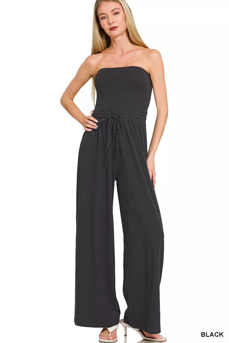 Zenana Tube Top Jumpsuit With Drawstring Waist For Women Flattering Summer Romper