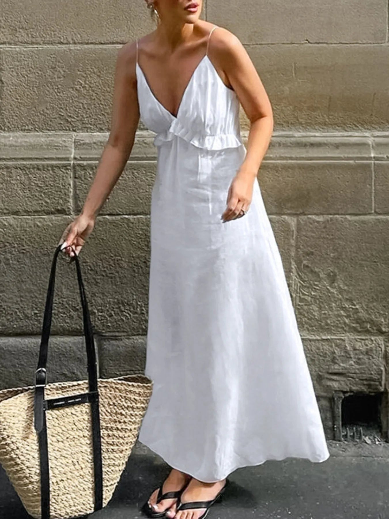 Ruffled V-Neck Maxi Dress