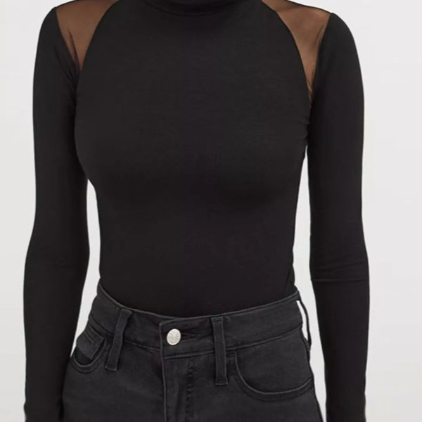 Mesh Shoulder Turtleneck Bodysuit