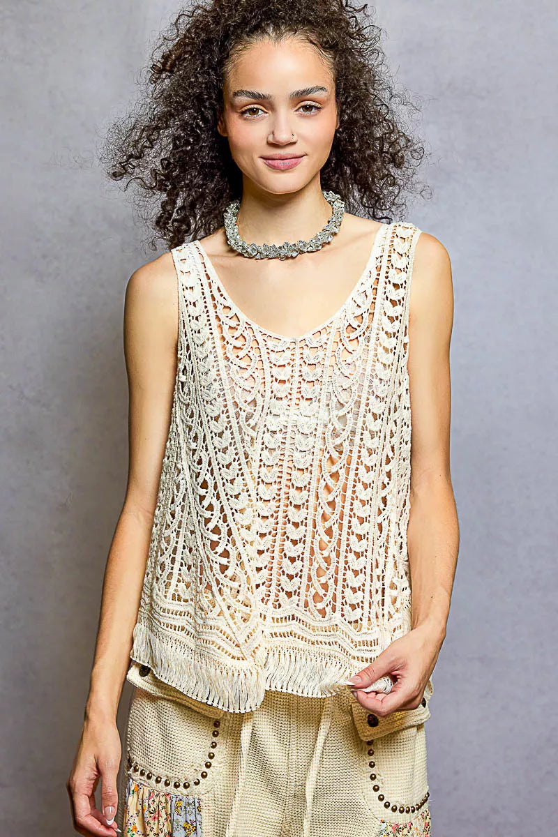 POL Crochet Fringe Hem Tank Top