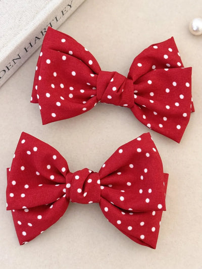 Two Pack Polka Dot Bow Hair Clips Four Point Seven Inch Polyester