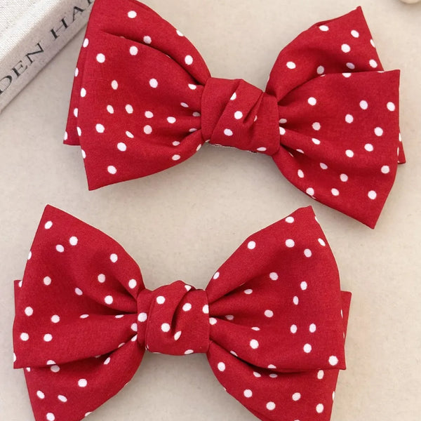 Two Pack Polka Dot Bow Hair Clips Four Point Seven Inch Polyester