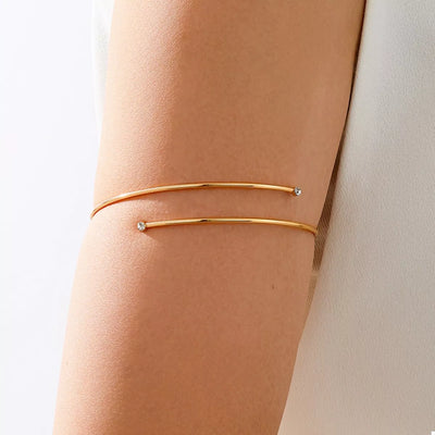 Delicate 18K Gold Plated Wire Upper Arm Bracelet With Rhinestones