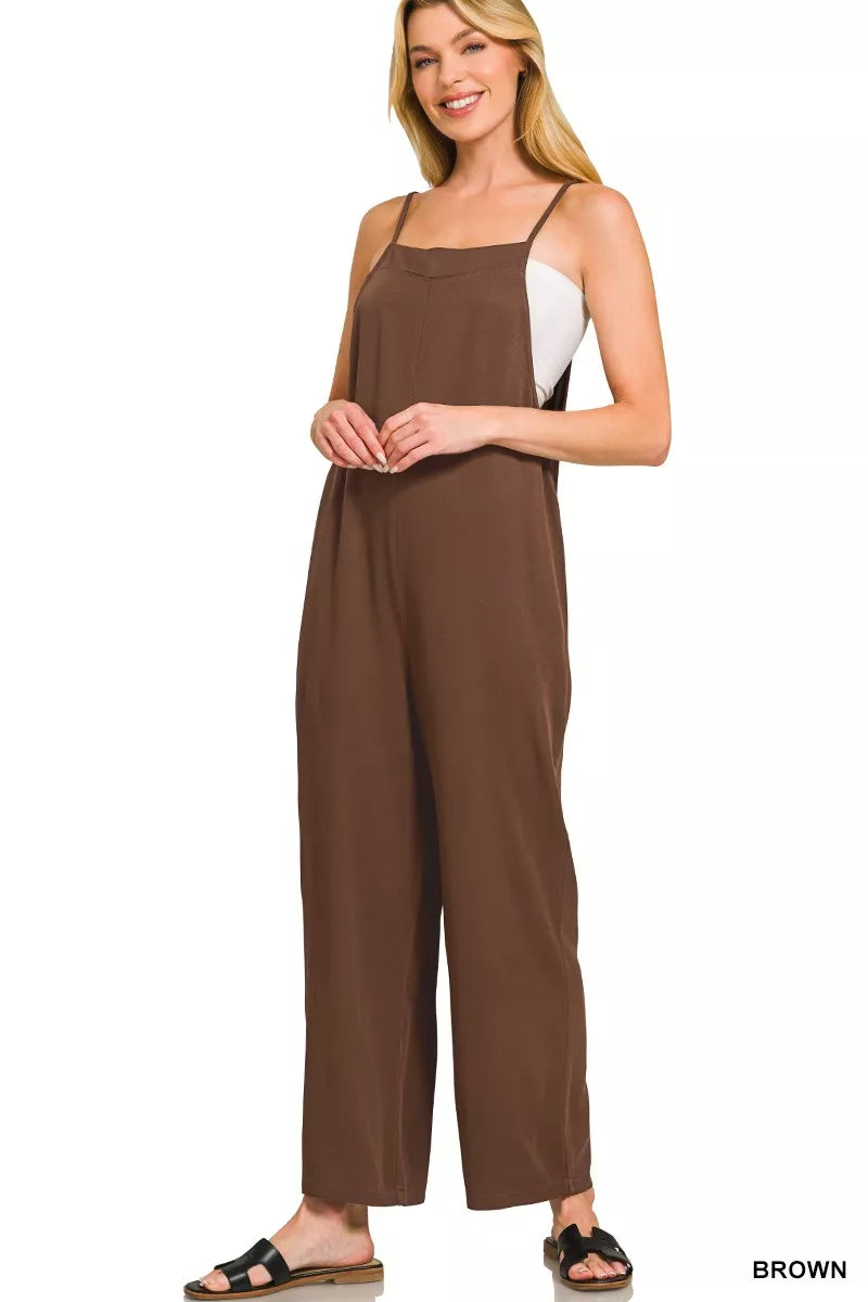 Zenana Rayon Woven Wide Leg Jumpsuit For Women Soft Draping And Flattering Silhouette