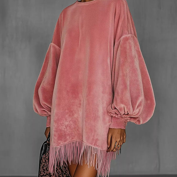 Velvet Fringe Hem Mini Dress