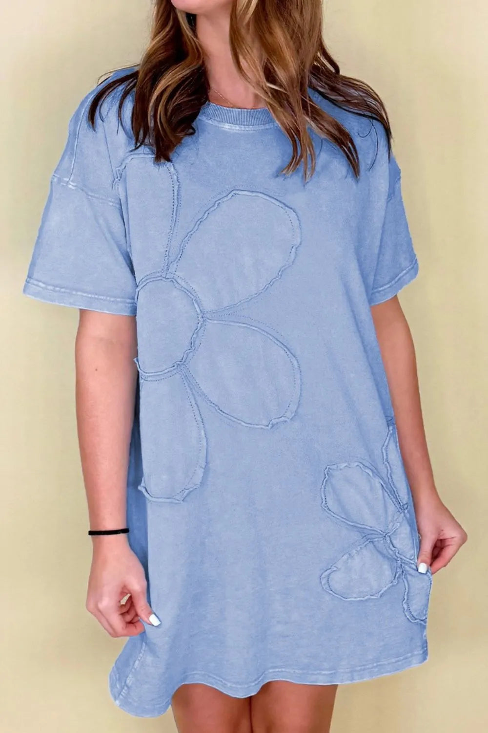 Floral Round Neck Short Sleeve T-Shirt Dress