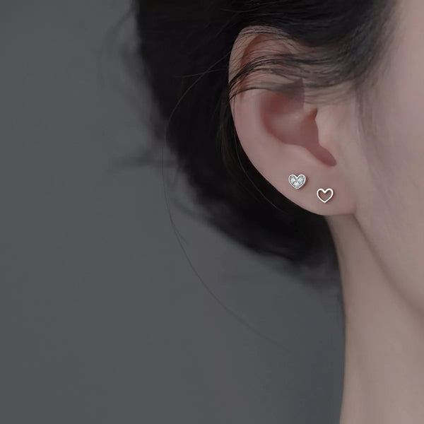 925 Sterling Silver Heart Stud Earrings With Zircon Platinum Plated Gift Box