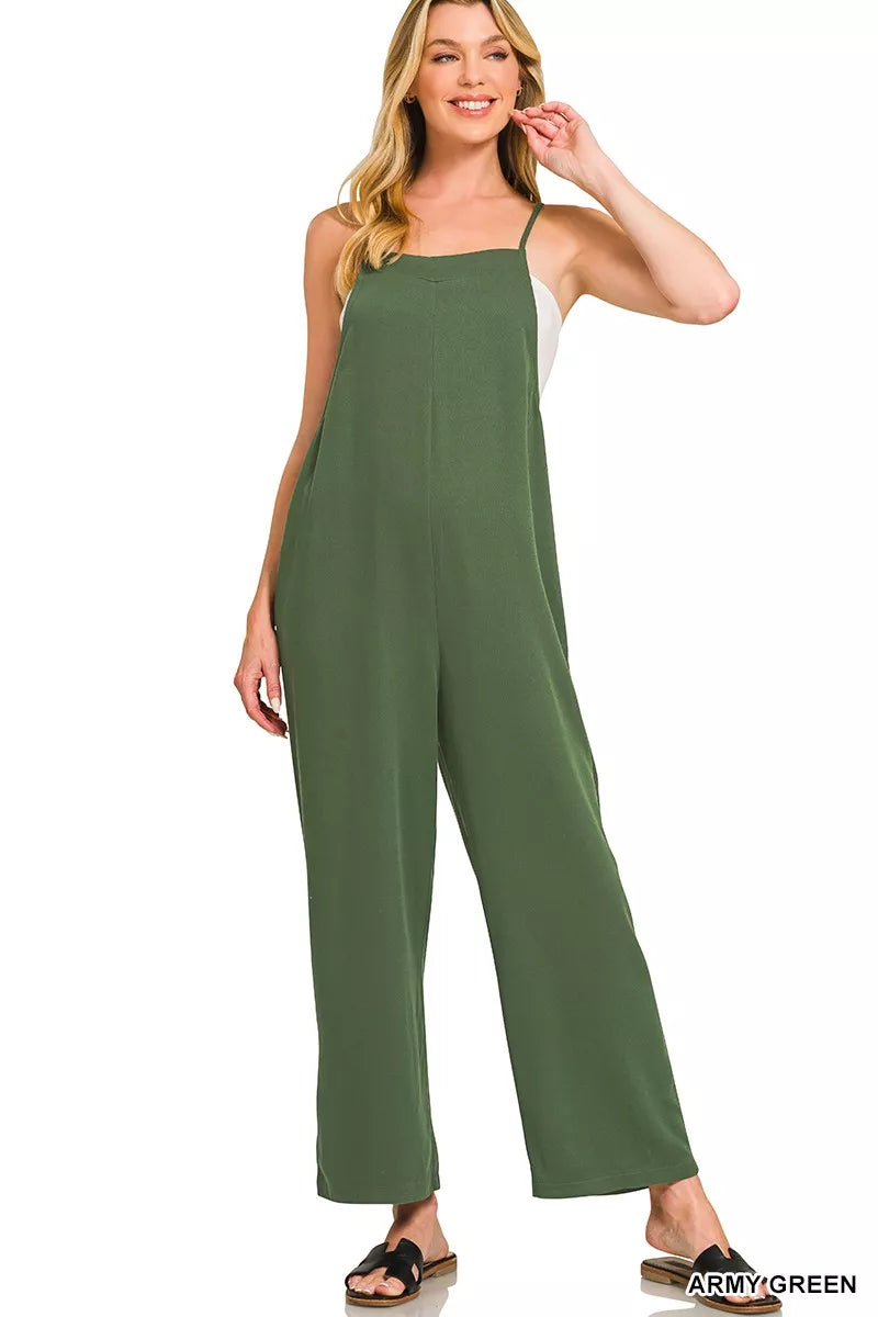 Zenana Rayon Woven Wide Leg Jumpsuit For Women Soft Draping And Flattering Silhouette