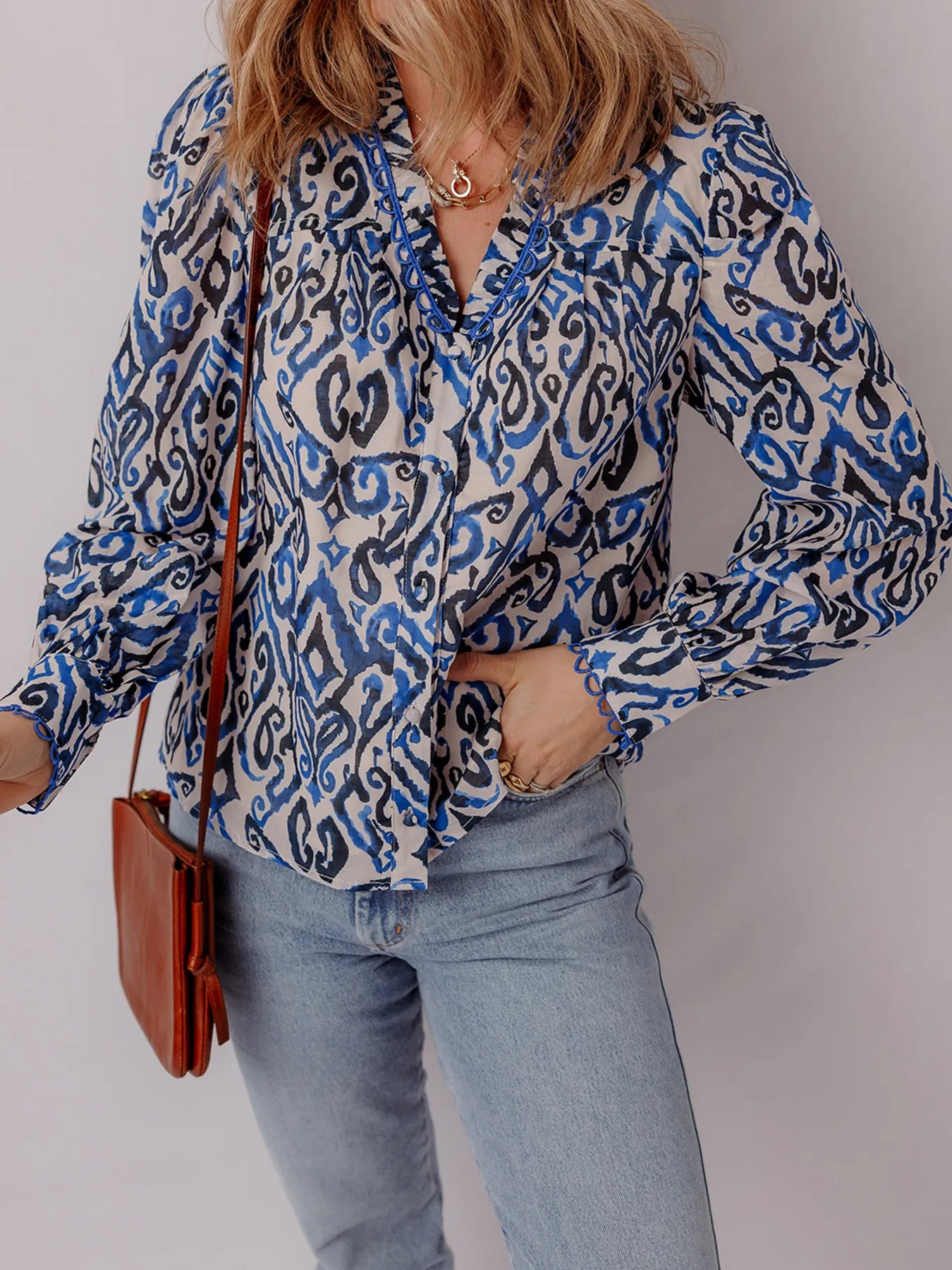 Paisley Print Long Sleeve Blouse