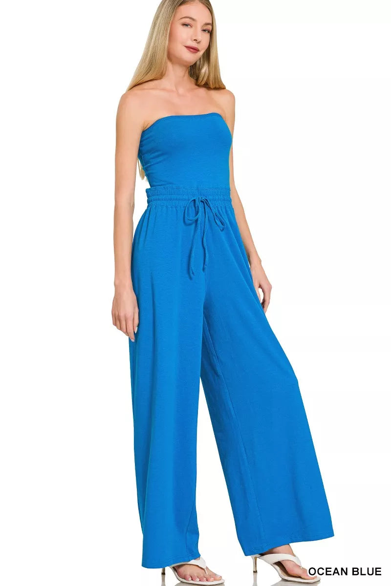 Zenana Tube Top Jumpsuit With Drawstring Waist For Women Flattering Fit And Summer Ready