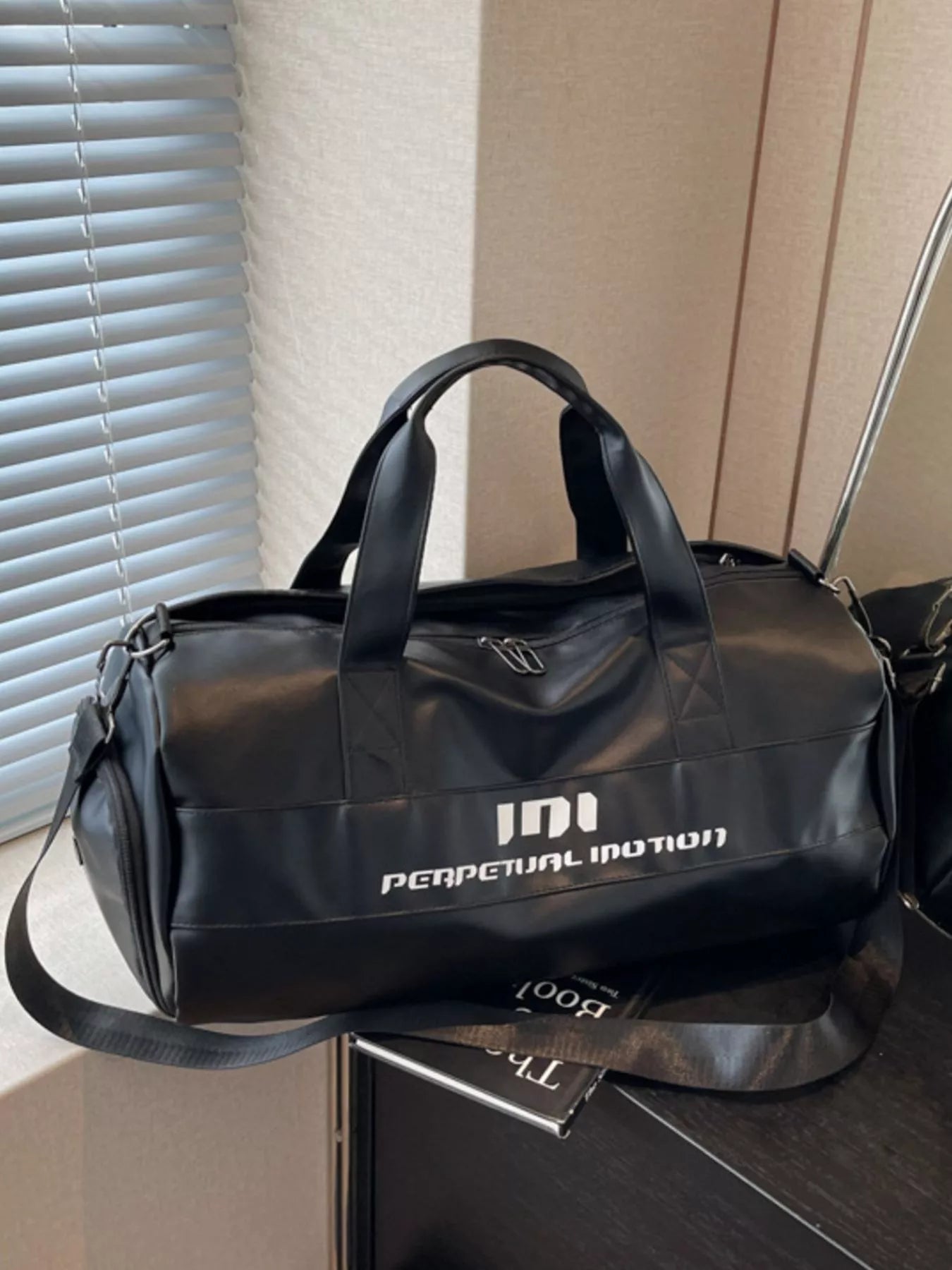 Lightweight PU Leather Travel Duffel With Shoulder Strap Medium 18.1 Inches