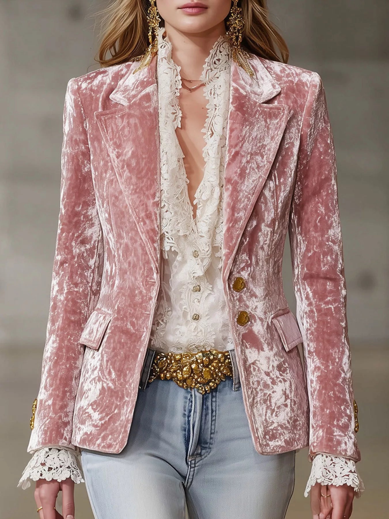 Elegant Velvet Single-Breasted Blazer