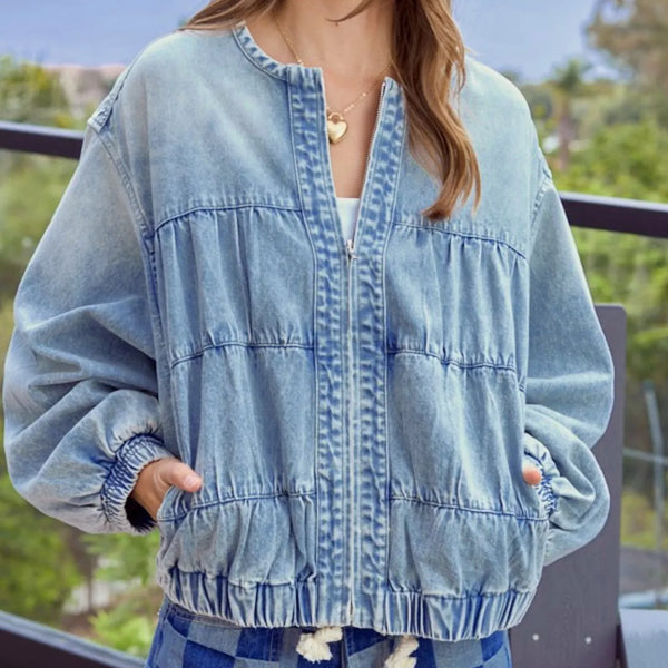 Washed Zip Up Denim Jacket