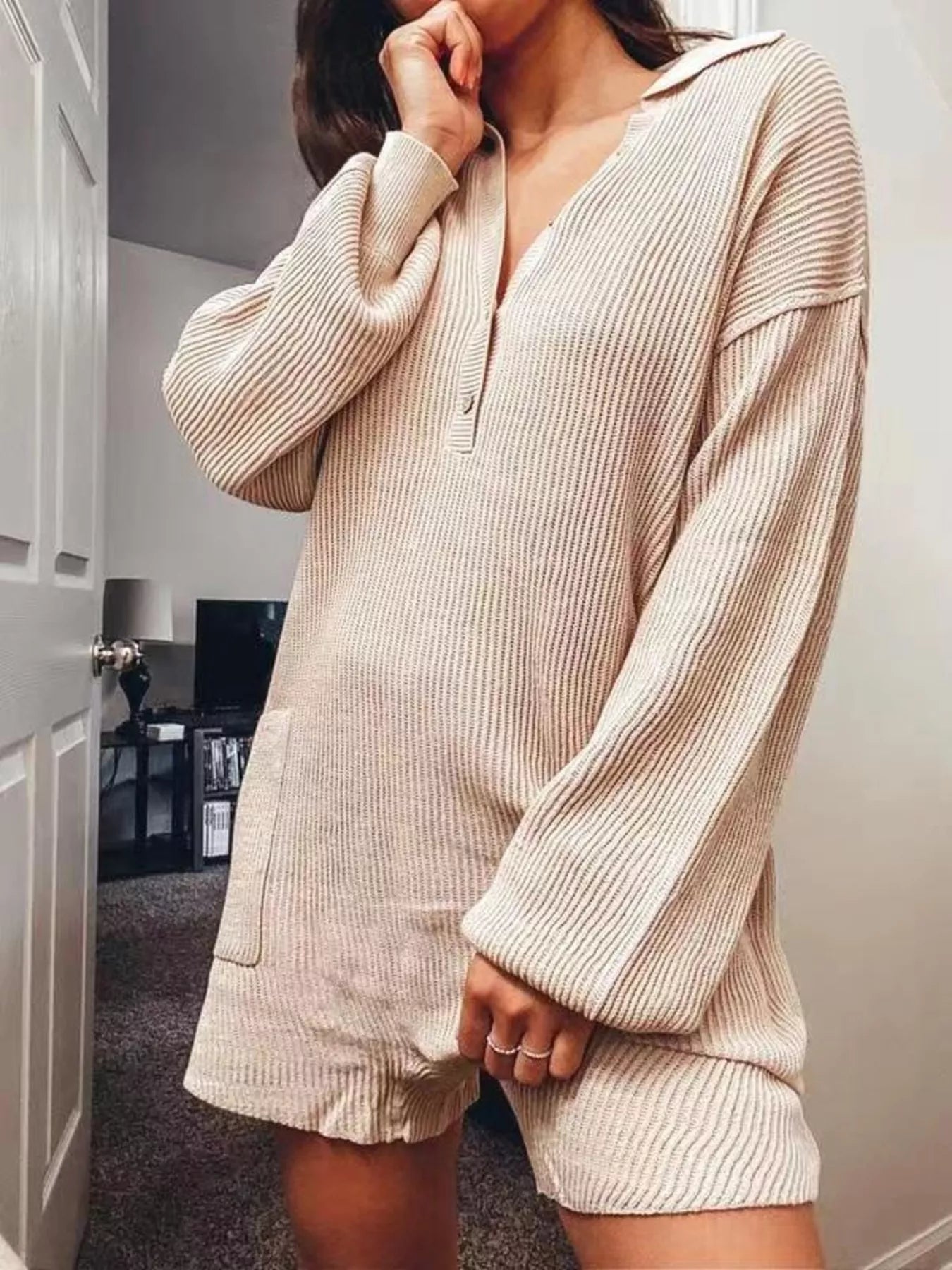 Ribbed Knit Long Sleeve Romper