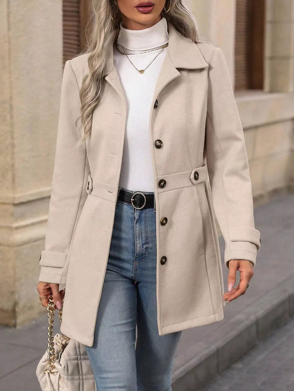 Collared Neck Button Up Coat