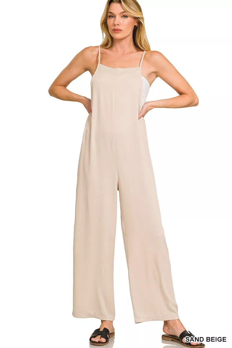 Zenana Rayon Woven Wide Leg Jumpsuit For Women Soft Drape Flattering Silhouette All Day Comfort