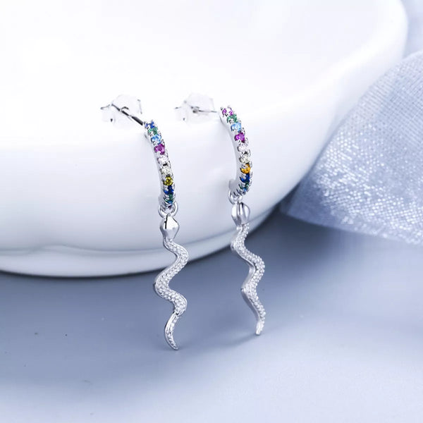 Rainbow Zircon Geometric Earrings Platinum Plated 925 Silver