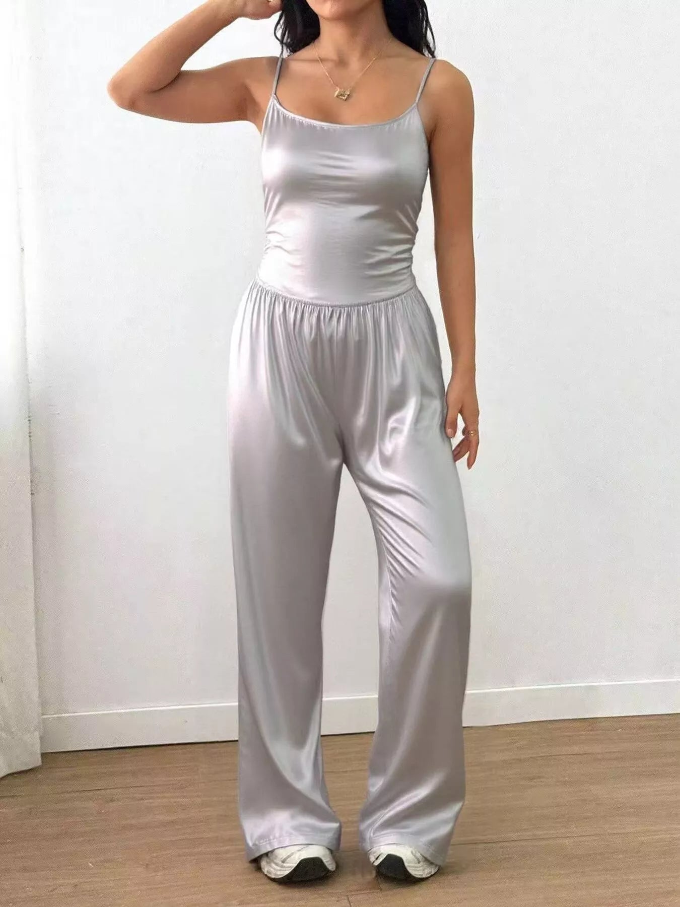 Wide Leg Cami Jumpsuit For Women With Stretch Polyester Blend Ideal For Daywear And Travel