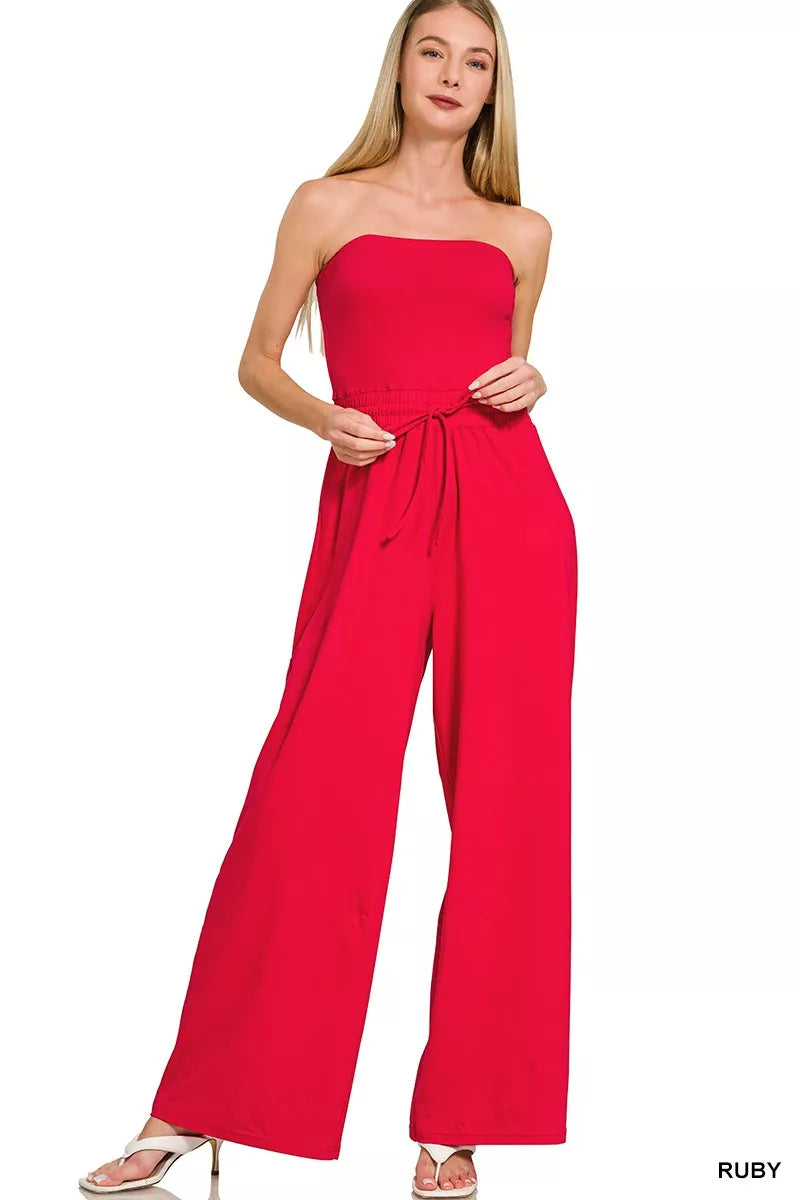 Zenana Tube Top Jumpsuit With Drawstring Waist For Women Summer Casual Wear All Day Comfort
