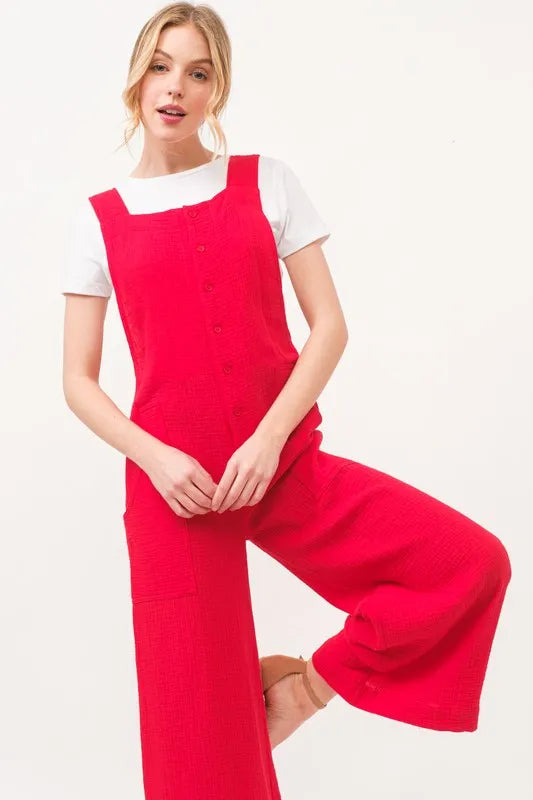 And The Why Gauze Loose Fit Overalls Tied Back Boho Chic Relaxed Comfort For Women