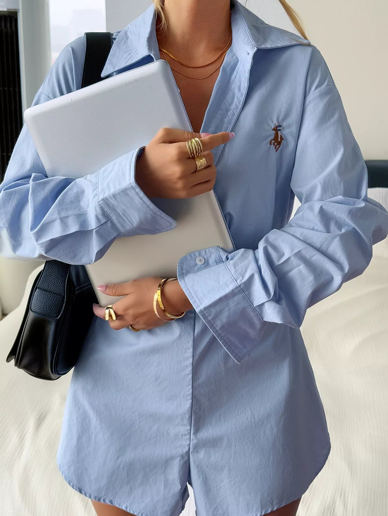 Button Front Long Sleeve Romper