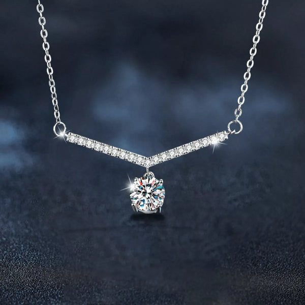 1 Carat Moissanite Necklace Platinum Plated 925 Silver With Certificate