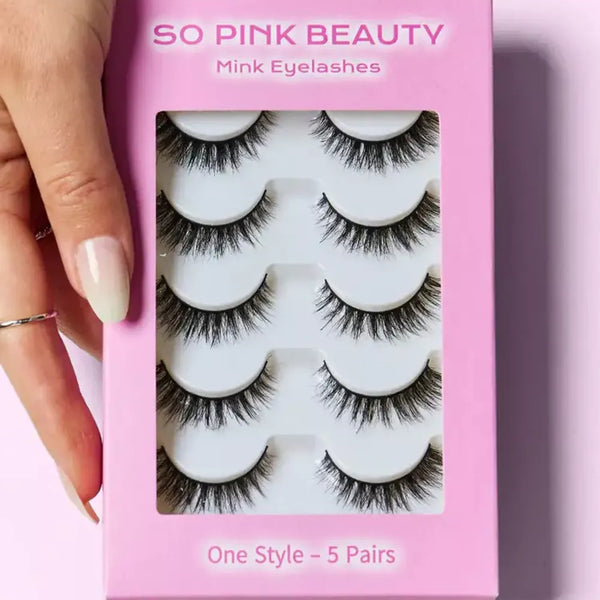 So Pink Beauty Mink Eyelashes 5 Pairs Natural Glamour Lashes