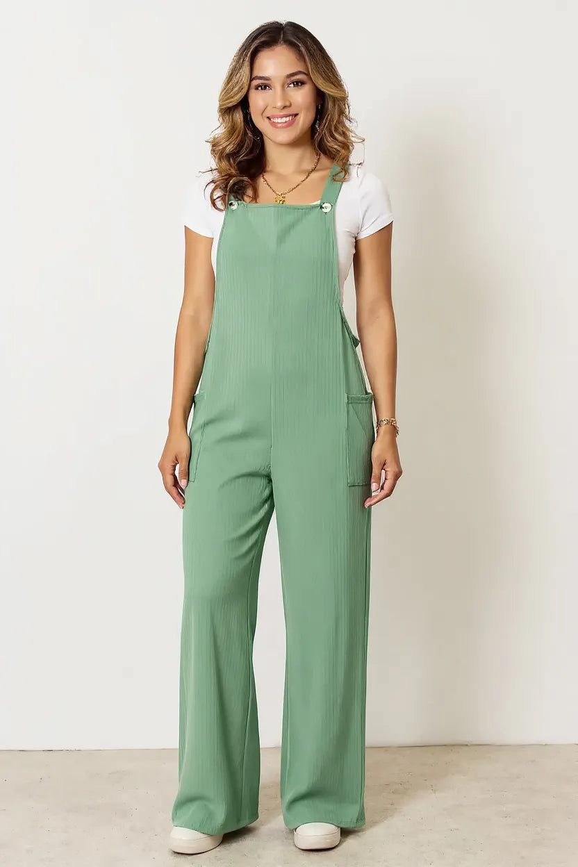 Double Take Full Size Wide Strap Overall with Pockets