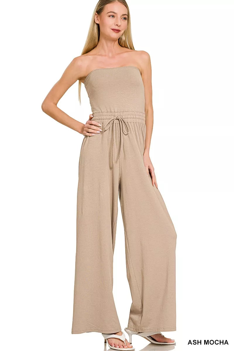 Zenana Tube Top Jumpsuit Drawstring Waist For Customizable Fit Women Summer Style Flattering