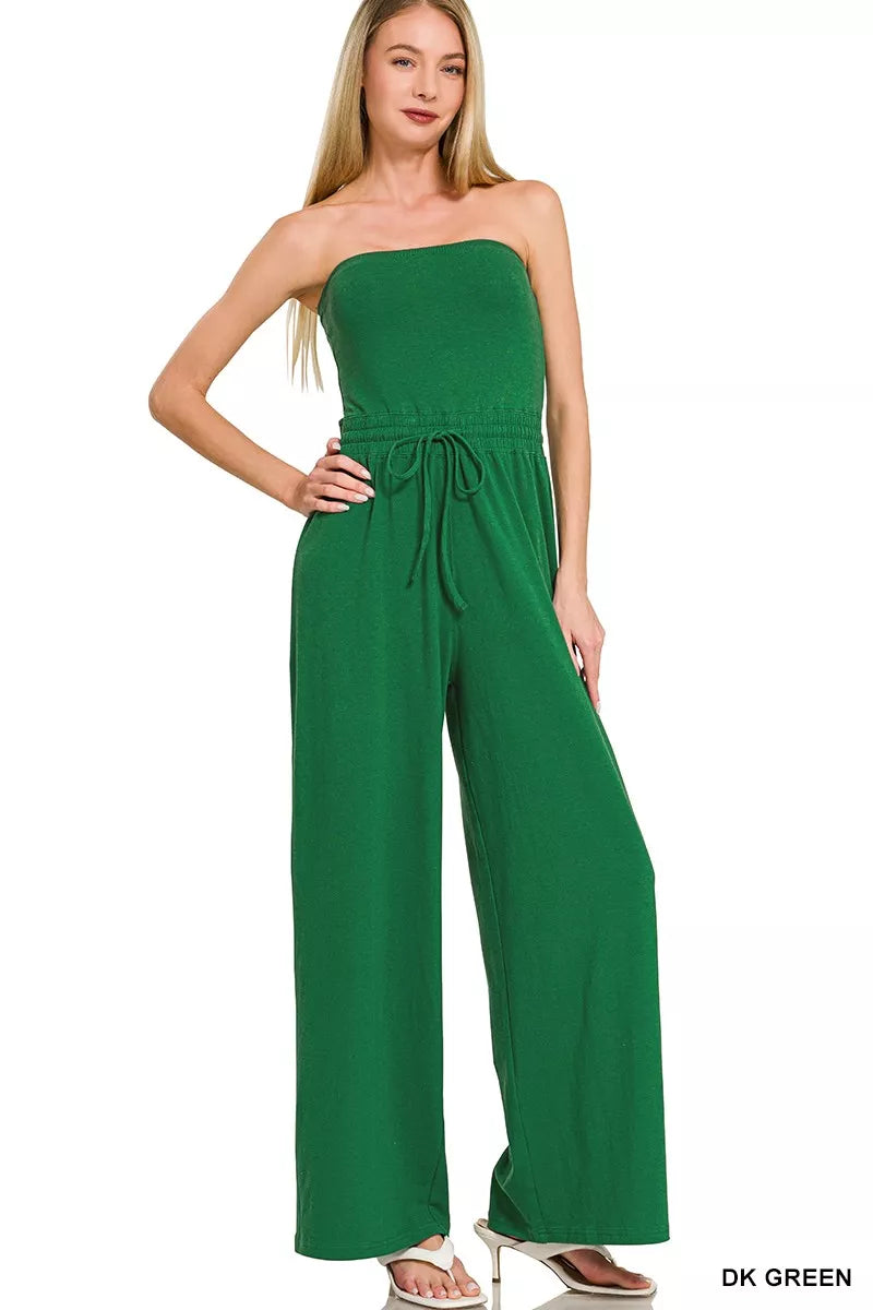 Zenana Tube Top Jumpsuit With Drawstring Waist For Women Flattering Summer Romper
