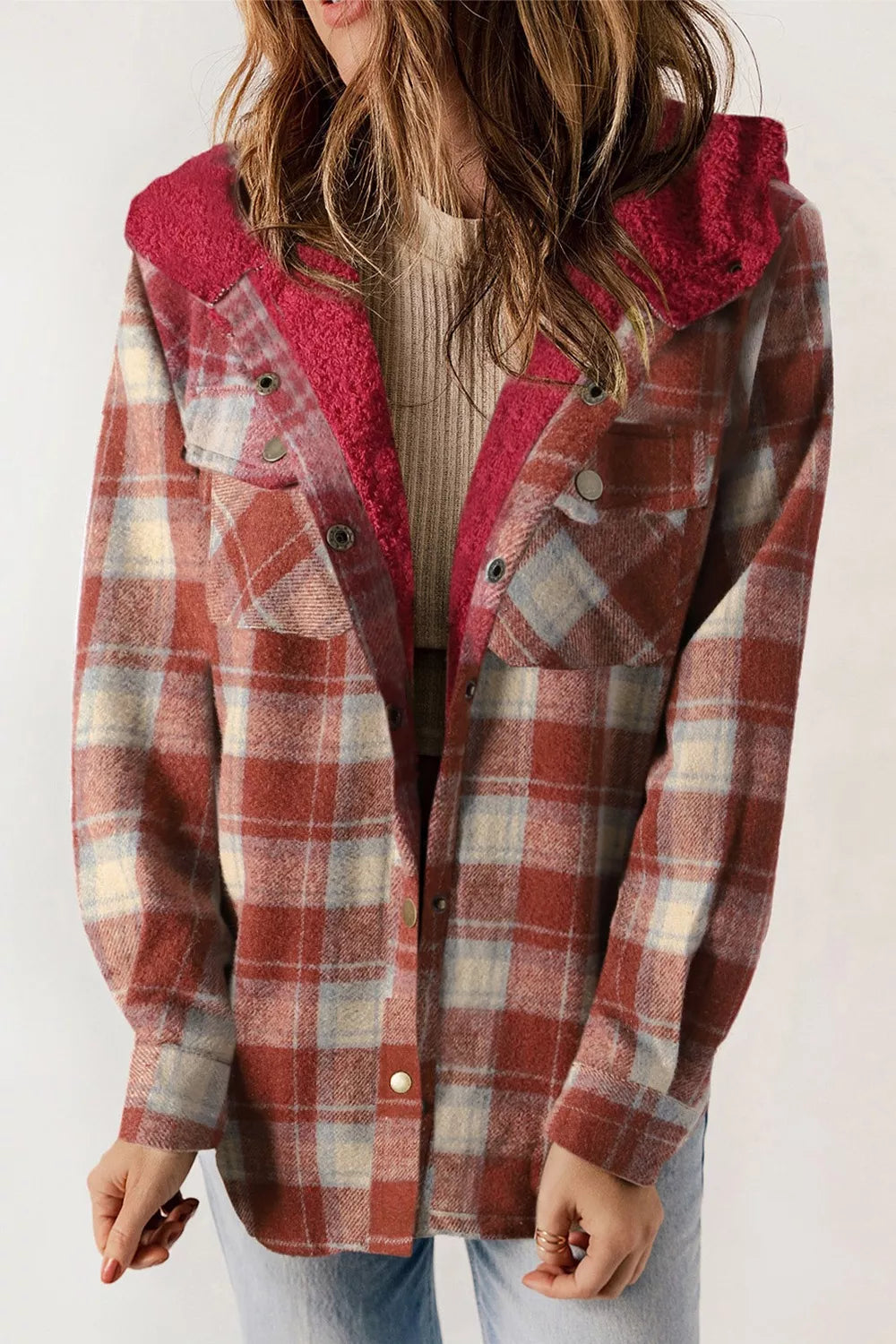 Fleece Lined Plaid Hooded Jacket