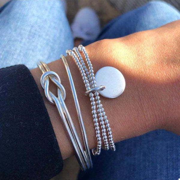 3 Piece Silver Plated Minimalist Bracelet Set For Everyday Wear